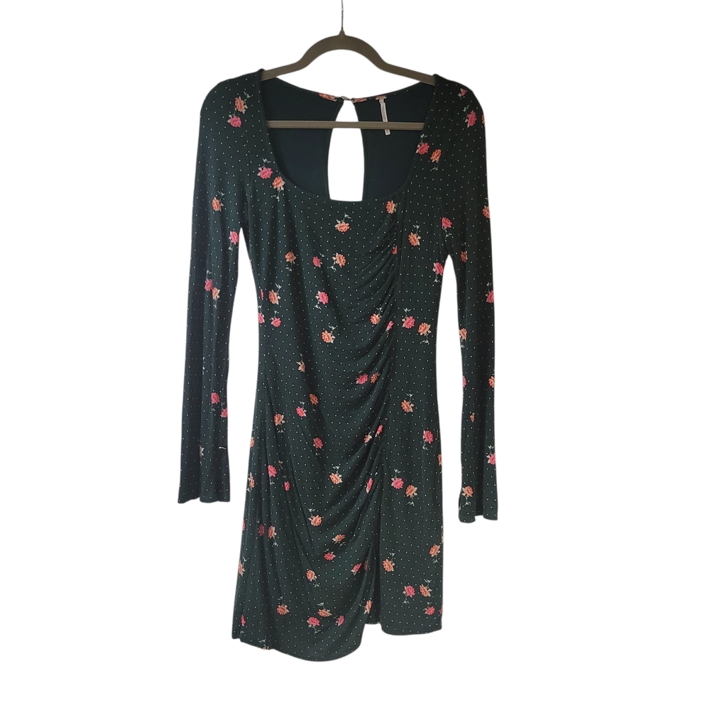 Free People Celia Floral Flared Long Sleeve Green Dress XS